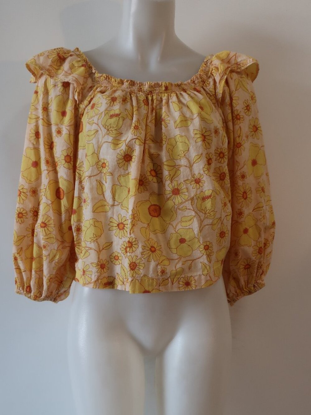 Womens Free People Yellow (Item- 4) Miss Daisy Cotton Floral Print Top S - Picture 7 of 12